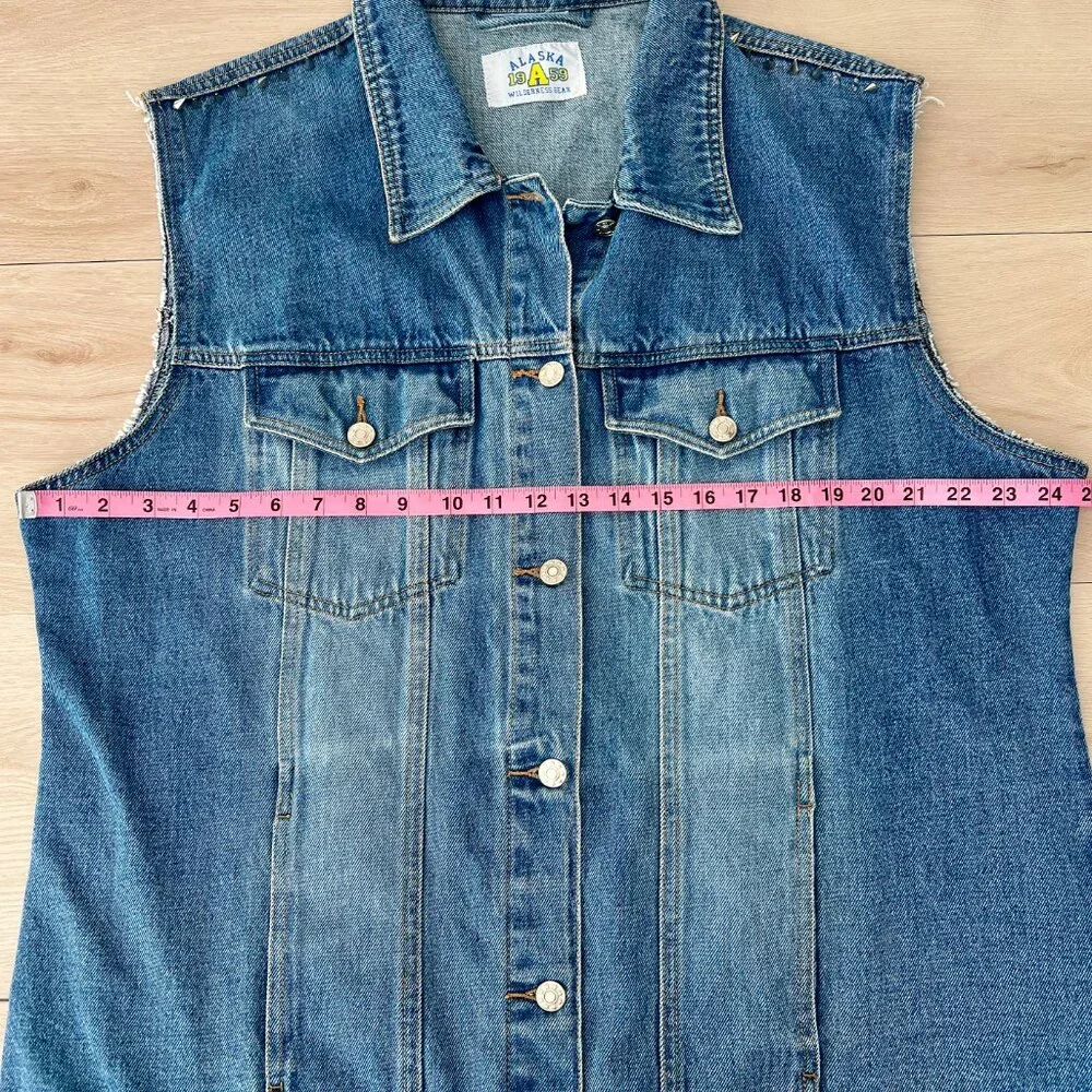 Vintage 90s Alaska Wilderness Gear 1959 Men's XL Blue Denim Vest (Customized)